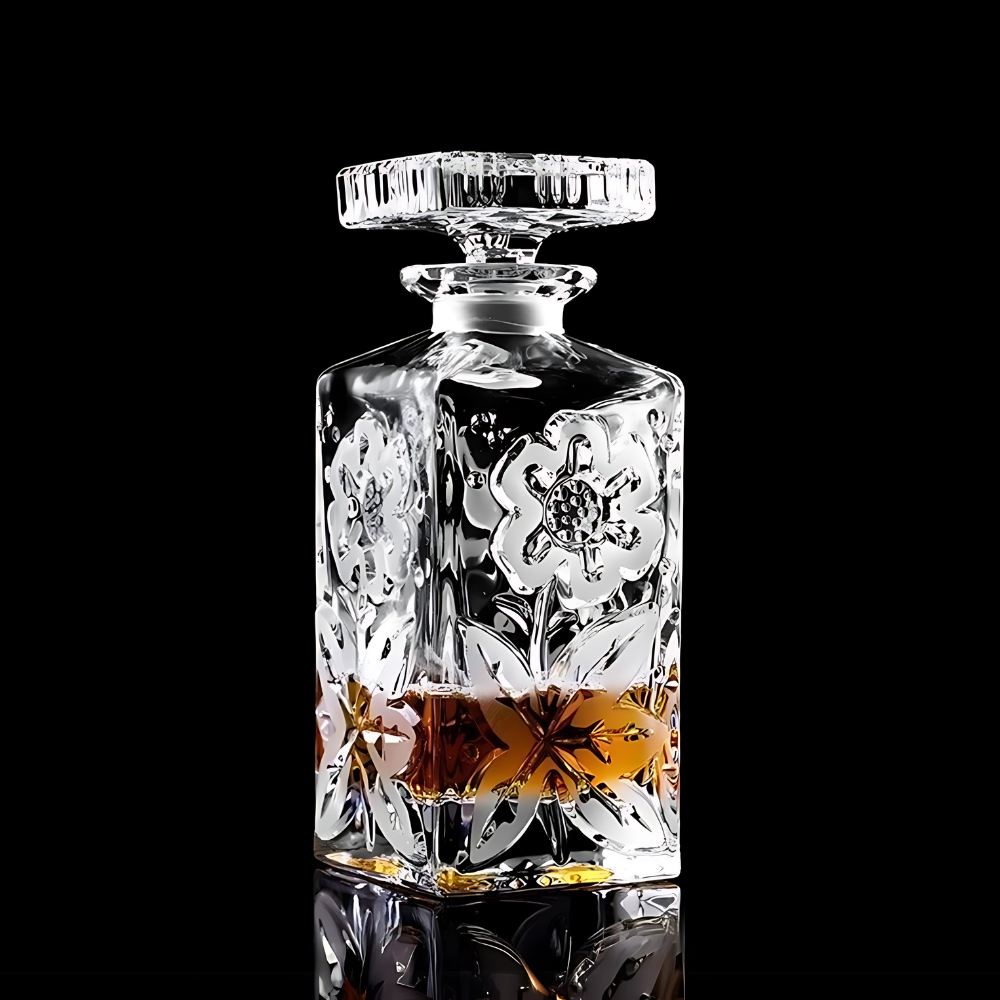 Rosace - Ancienne Carafe Cristal Fleurs Gravées