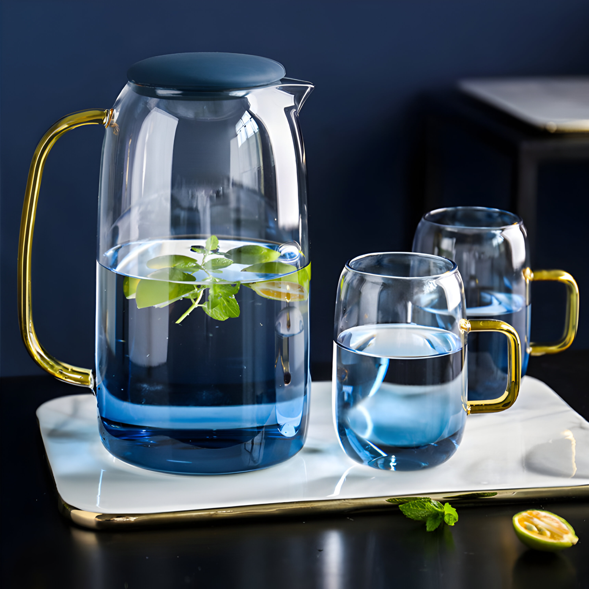 Saphir - Carafe Bleu Vintage en Verre